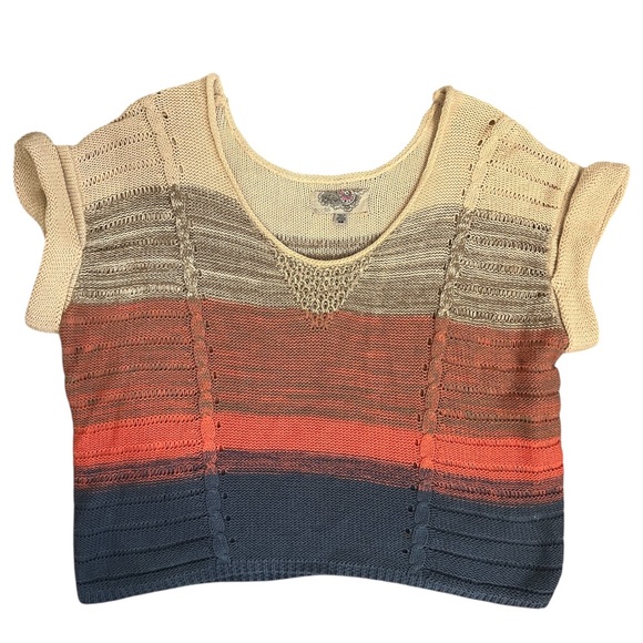 Urban Outfitters Ecote Colorblock Cable Pointelle Short Sleeve Sweater XS Sumner - Picture 12 of 13